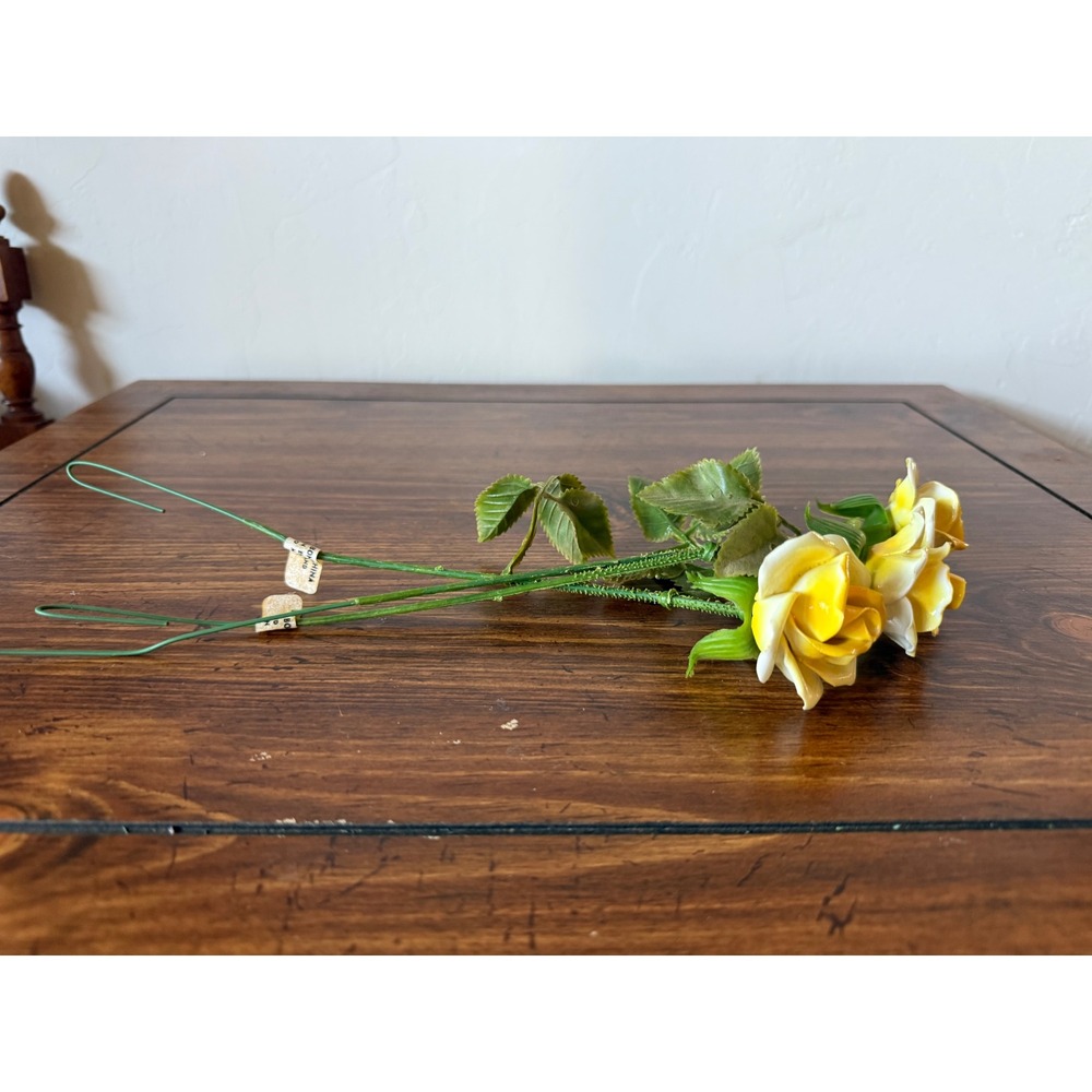 Vintage English Bone China Yellow Roses Hand Made in England Floral Stems Set 3 - Picture 4 of 9